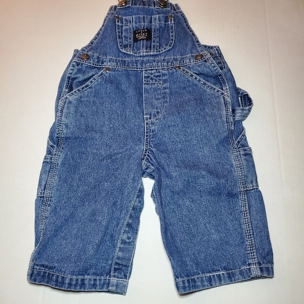 Lakin McKey Boy Girl 12M Denim Bib Overalls Carpenter Farm Ranch Toddler Vtg.